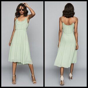 💕REISS💕 Thora Pleated Chiffon Dress ~ Aqua US 10